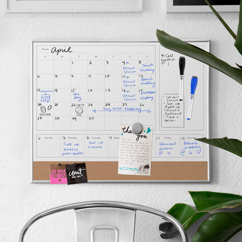 U Brands 4-in-1 Dry Erase Calendar Planner Board, Office Supplies with Markers, Magnets, and Push Pins, 16” x 20”.