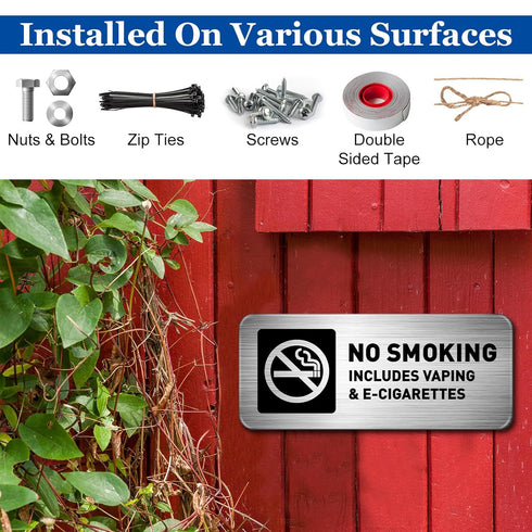 No Smoking Sign, No Vaping Sign for Home Business, Metal Self Adhesive Industrial Warning Signs, 7 x 3 Inch for Office