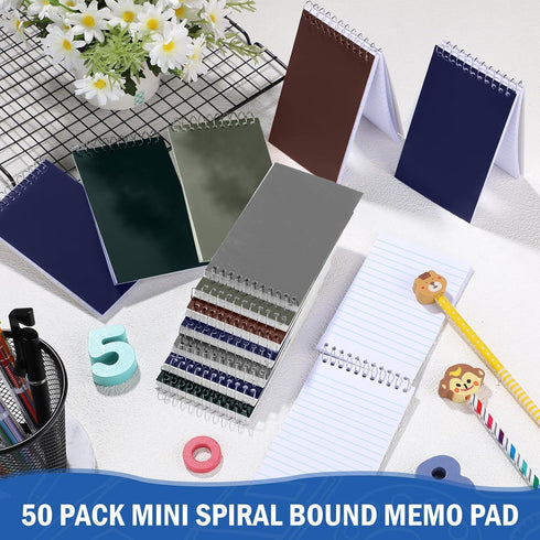 Teling 50 Pieces Spiral Memo Pads Bulk, 3 x 5 Inch Small Note Pads for School Office Home Supplies