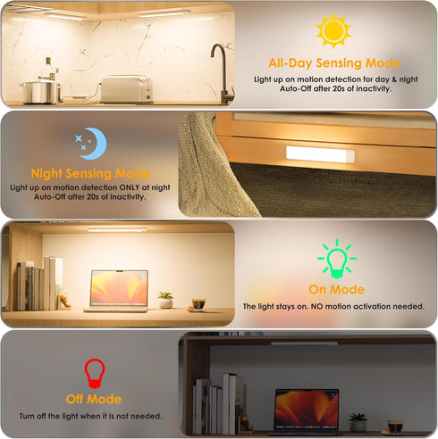 Counter Closet 2-Pack, Motion Sensor Under Cabinet Lights, Magnetic Rechargeable Under Light, Wireless Night Light Bar