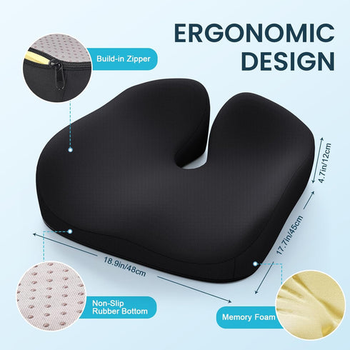 Tailbone Benazcap Memory Foam Seat Cushion for Office Chair, Ergonomic Chair Cushions for Pain Relief, Sciatica & Back