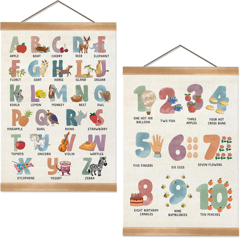 ZTGDA Cute Alphabet Numbers Poster Set of 2, Alphabet Numbers Wall Art, ABC