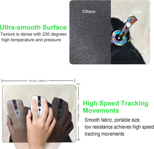 Mouse Pad with Design, Gorilla Oil Painting Graffiti, Funny Non-Slip Computer Mousepad for Home Office
