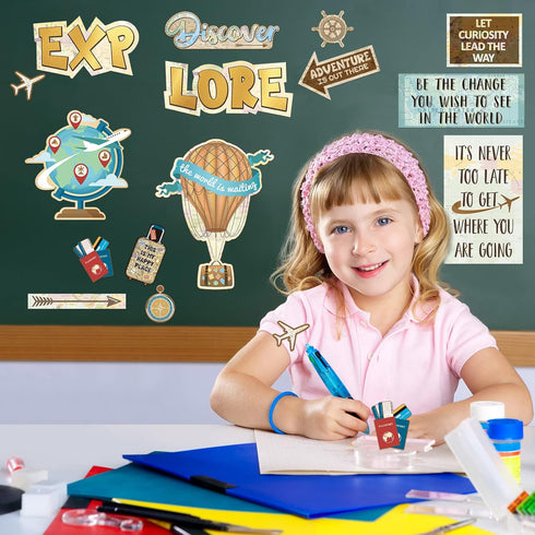 Supervitae 27 Pieces Travel Cutouts Bulletin Board Set, Travel Theme Classroom Decor for Kids School