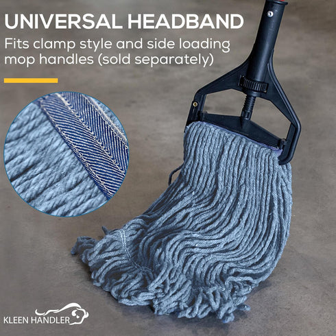 KLEEN HANDLER Heavy Duty Commercial Mop Replacement - Wet Industrial Blue Cotton Looped End String Head Refill (Pack of