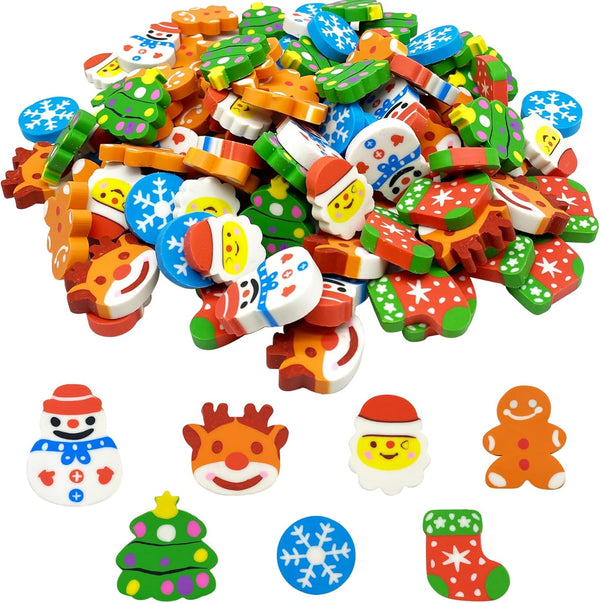 ZAKVOOR 50 Pcs Large Christmas Pencil Erasers Bulk for Classroom, Party Favor, Gift Filling