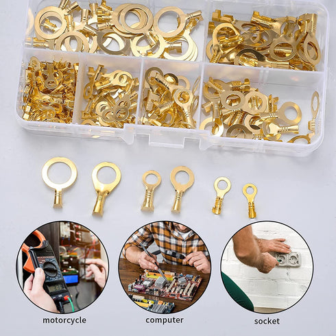 160 Pcs Copper Ring Terminals, M3/M4/M5/M6/M8/M10 Brass Wire Connectors, Crimp Kit for Electrical Terminals
