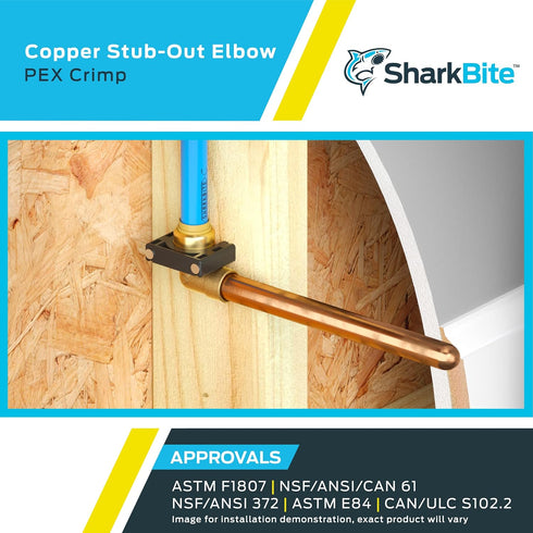 SharkBite 1/2 Inch Crimp Copper Stub Out Elbow with 4 Inch x 8 Inch Bracket, Plumbing Fittings for PEX Pipe