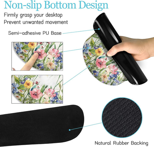 Flower Mouse Pad Set, Large Desk Mat for Desktop, Ergonomic Mouse Pad with Wrist Rest, Gaming Mouse Pad Wrist Support,