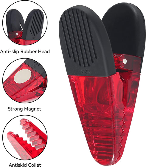 Plastic Refrigerator Magnet Clips, 3-1/4" Length, Set of 6, Multipurpose Clips (Red)