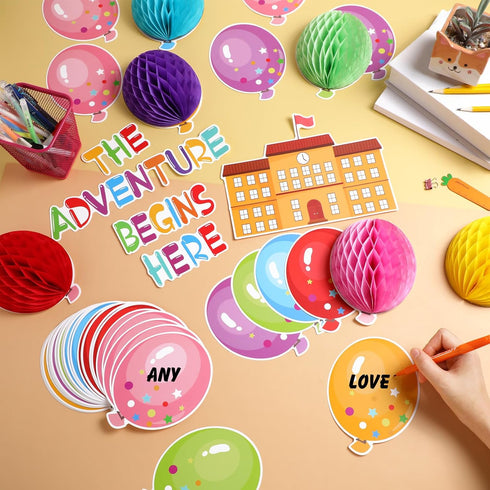 TaoBary 84 Pcs 3D Colorful Balloon Honeycomb Bulletin Board Set, Balloon Accents Paper Cutouts for Kids Teacher Back to