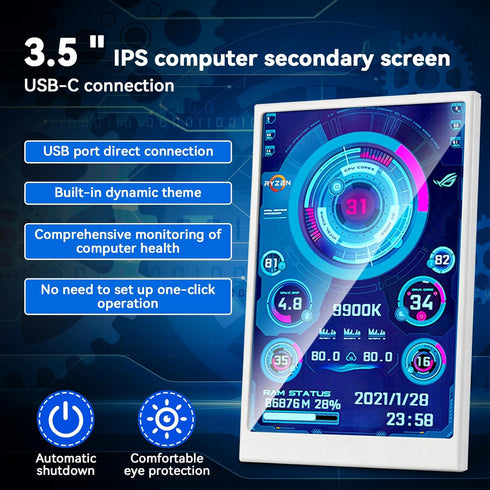 Ransanx 3.5 Inch AIDA64 (1Pcs,White) IPS USB Mini Screen No Installation Pc Case Screen Computer Temp Monitor PC