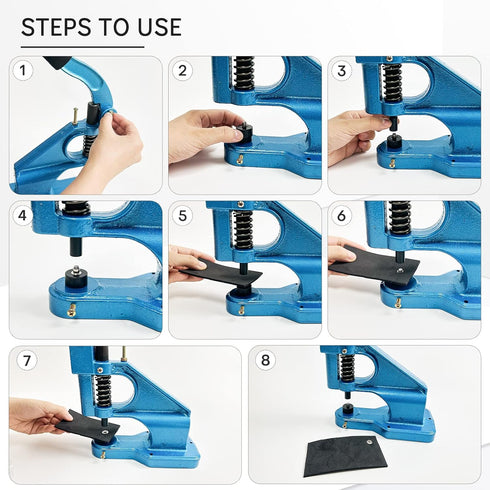 Hand Press Grommet Machine, Heavy Duty Eyelet Grommet Machine Punch Tool Kit with 3 Dies and 1500 Pcs Silver Grommets