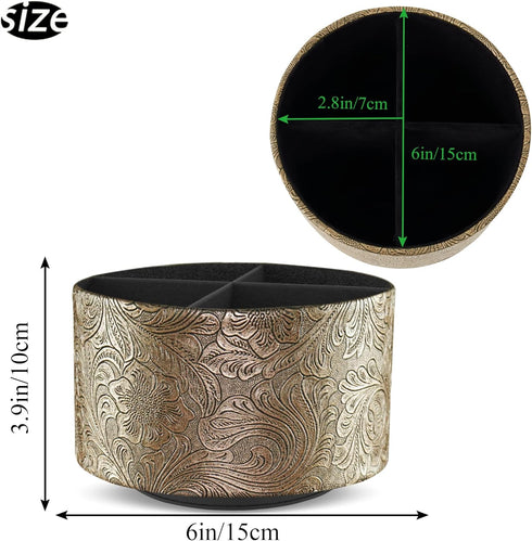lizimandu Round Leather Art Supply Organizer, Remote Control Holder, 360 Degree Spinning, 4 Compartments
