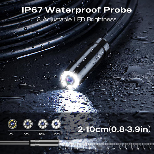 1920P 4.3" IP67 8 16.5ft Endoscope Camera with Light, HD Borescope Inspection Camera with IPS Screen, AukonVee
