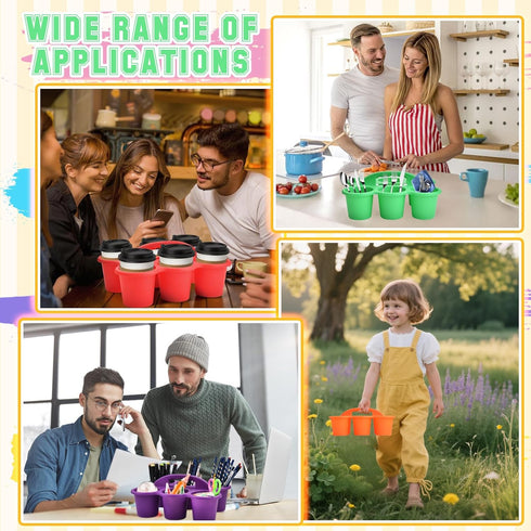 6 Pack 6 Haundry Classroom Caddy Storage Basket with Handle, Plastic Drink Cup Caddy Holder, Compartments for Kids
