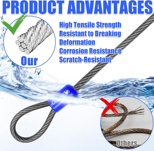 1/4in 4FT/6FT/8FT/10FT Security Cable with Loops Cut-Resistant and Waterproof Security Cable Suitable for Travel,Home