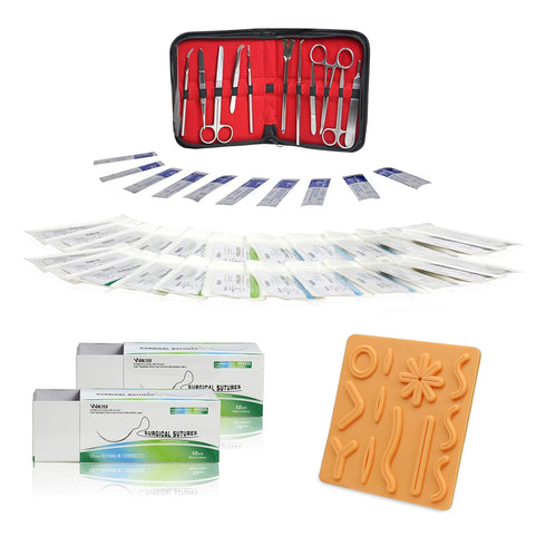 Vision Scientific VSK3D Suture Kit, 7.8” x 7.8”, 3D Suture Pad, 24 Mixed Needles, 11 Pc Stainless Tools