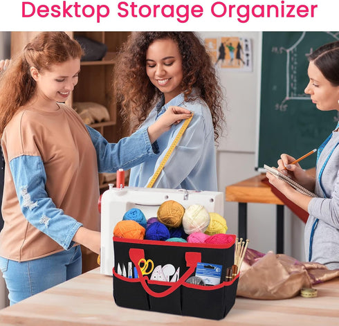 Godery Desktop File Folder Tote Organizer - Art Storage Craft Bag with Handles for Office Desk or Make-up, Black