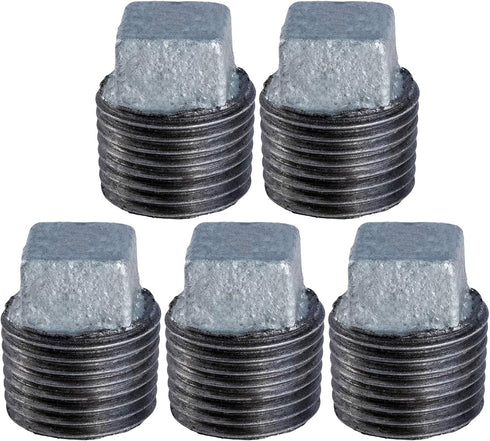 GMPL1000-5 Galvanized Pipe Plug Fitting, Malleable Iron with Square Head, Connects to 1 Inch, Pack of 5