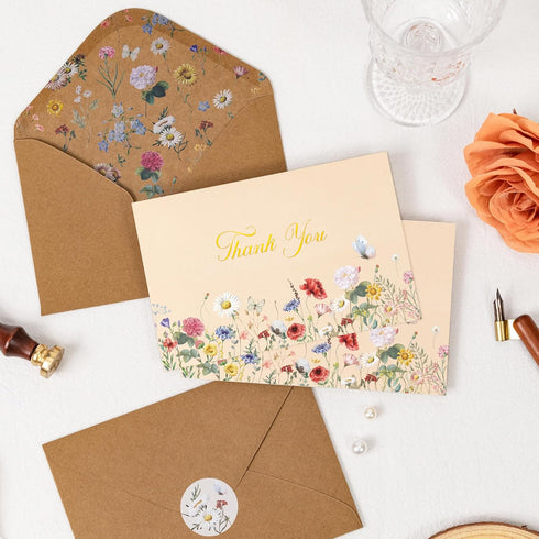 50 Pack Crisky Vintage Floral Thank You Cards with Envelopes & Stickers Wildflower Thank You Cards Bulk for Birthday