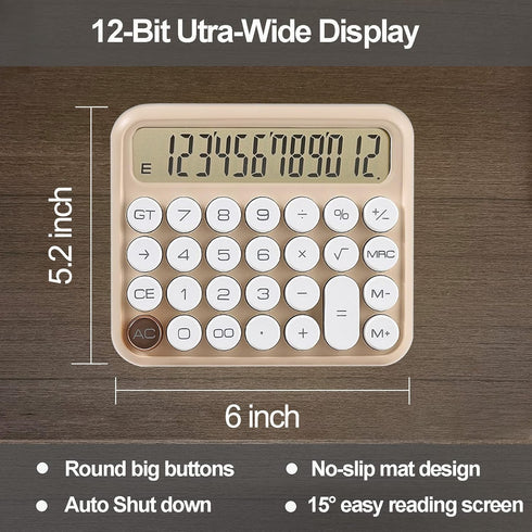 Calculators, Benkaim Desk Calculator,Basic Standard Calculator,12 Digit Large LCD Display Big Button Calculator for School, Home & Business Use(Beige)