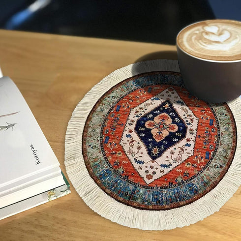 Antdean Round Persian Style Carpet Mouse Pad Vintage Miniature Bohemian Rug Desk Pad, Non-Slip Computer Mouse Mat