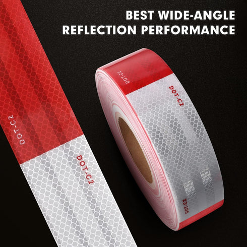 WAENLIR 2 inch x 30 Feet Reflective Safety Tape, DOT-C2 Waterproof Red and White Adhesive for Trailer, Cars