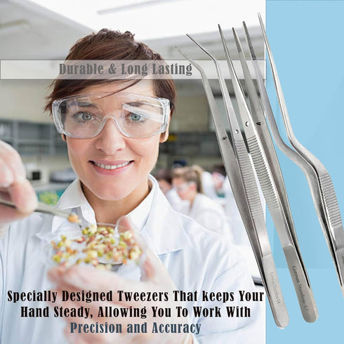 6" (15.2 cm), (6" Set 3pcs) Lab Tweezers High Precision Forceps, Fine Strong Point tweezers, Stainless Steel