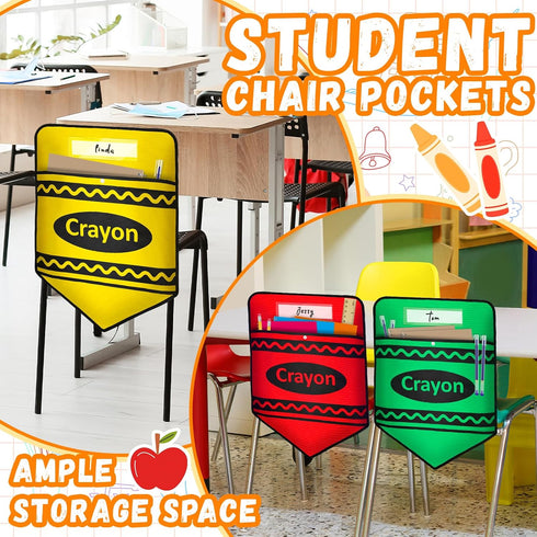 Moonld 6 Set Pcs Chair Pockets for Classrooms Crayon Chairback Buddy Pocket with Name Slot for Back to School Chair