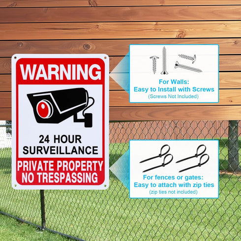 Qofaoye 2-Pack 2025 10 7 No Trespassing Signs Private Property, Video Surveillance Signs Outdoor Version, x in UV