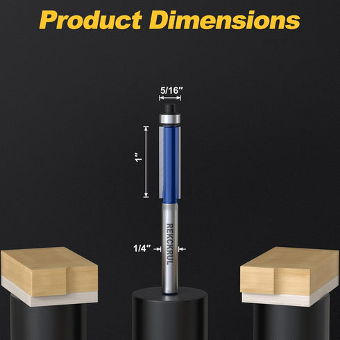 Set, 1/4 Inch Trimming, 1", 5/16" Professional Flush Trim Router Bit Shank Bottom Bearing, Carbide Tipped Woodworking