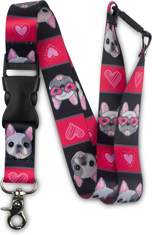 Limeloot French Bulldog Premium Wide Lanyard, Breakaway Release Buckle & Flat Ring, Frenchie Design