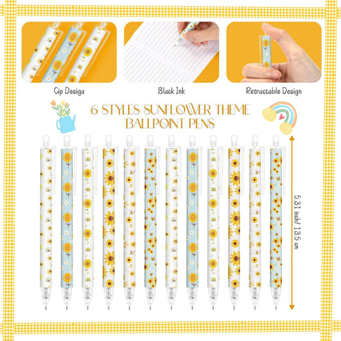 60 Sets Jetec Pcs Sunflower Ballpoint Pens Girly Stuff Aesthetic Retractable Pens Office Supplies Gift for Student