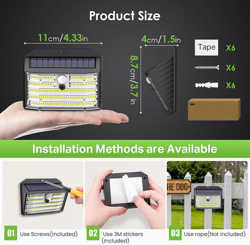 IP65 3 270 (6 Packs) Solar Motion Lights Outdoor, Ultra Bright Solar Fence Lights with Motion Sensor, Waterproof