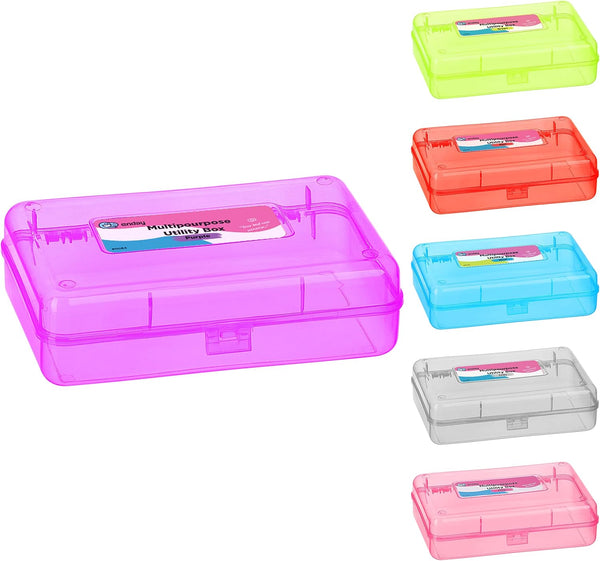 Enday Plastic Pencil Box Case, Large Capacity Purple Organizer for School and Office Supplies