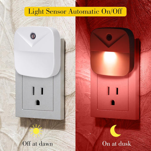 6 Pack KINUR LED red Night Lights Plug into Wall, Dusk to Dawn Sensor Automatic on and Off, Energy efficient, Soft Glow
