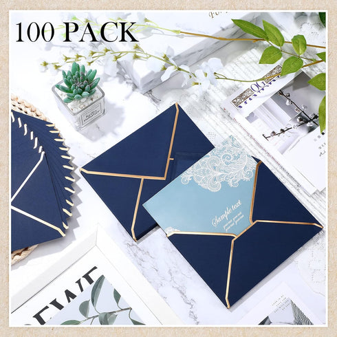Teling 100 Pack 5 x 7 Envelope Invitations A7 V Flap with Gold Border for Bridal Shower, Wedding, Birthday