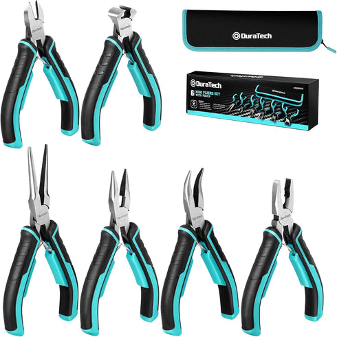 DURATECH Mini Pliers Set, 6PCS Jewelry Pliers Set, CRV Construction, Includes Needle