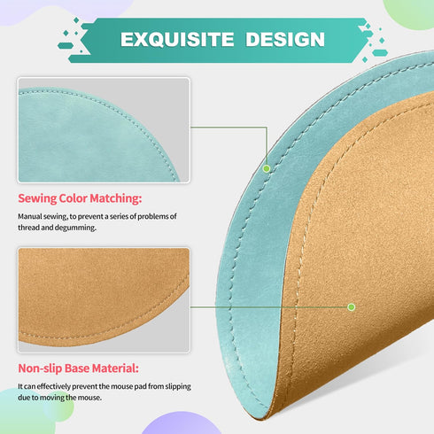 Round PU Mouse Pad, Leather Mouse Pad with Stitched Edge, Non-Slip Waterproof for Computers, 9 x 9 Inch (Light Blue)