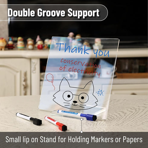 Mr. Pen Clear Acrylic Board with Stand, 10" x 10", 3 Dry Erase Markers, Acrylic White Board for Desk