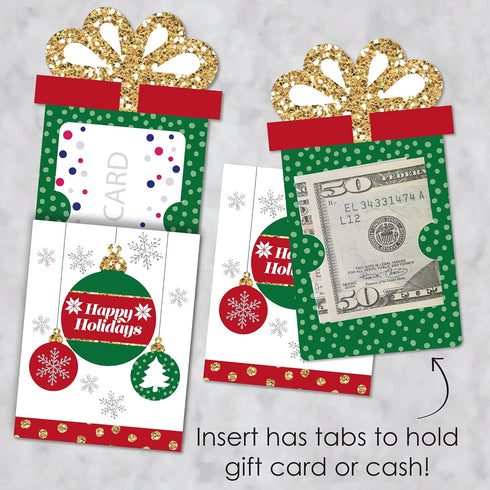 Set 8 Big Dot of Happiness Ornaments - Holiday and Christmas Party Money and Gift Card Sleeves - Nifty Gifty Card