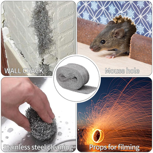 Steel Wool for Mice Control, 4 Pack of 3.1"x13 Ft, Gap Filler for House & Garage, Keep Mice Away