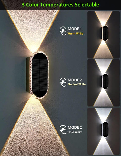 3000K/4000K/6000K 3 2 Solar Fence Lights Outdoor, Modes Solar Wall Lights Outdoor Waterproof, Up&Down Dual-Head Outdoor