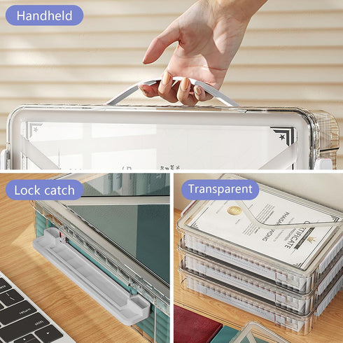 Marte Vanci Plastic Storage Bin with Lid, Portable Project Case with Handle, Clear Storage Box for A4 Letter Paper,