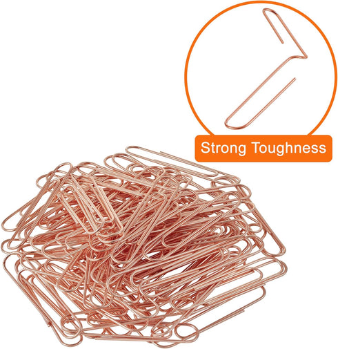 Rose Gold Paper Clips, 200 Count Large Size, 2 Inch Jumbo for School and Office Supplies