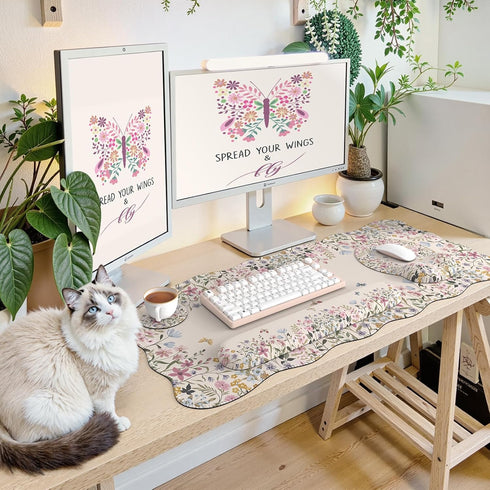 iCasso Set,Large Desk Mat Mouse Pad with Wrist Rest,Ergonomic Keyboard Wrist Support for Women,Girly Floral Computer