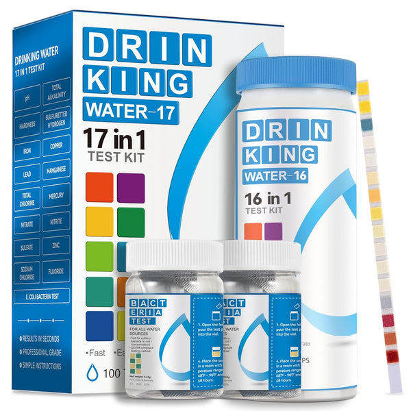 Complete Water Testing Kits for Drinking Water, 100 Strips + 2 Bacteria Tester Kits, 17 in 1 Testing Strips
