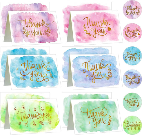 Zonon 24 Pack Watercolor Thank You Cards with Envelope Thank You Notes with