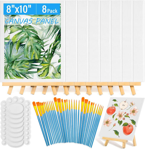54 Pack Canvas with Easel Set 8 x 10 Inch Canvas Boards